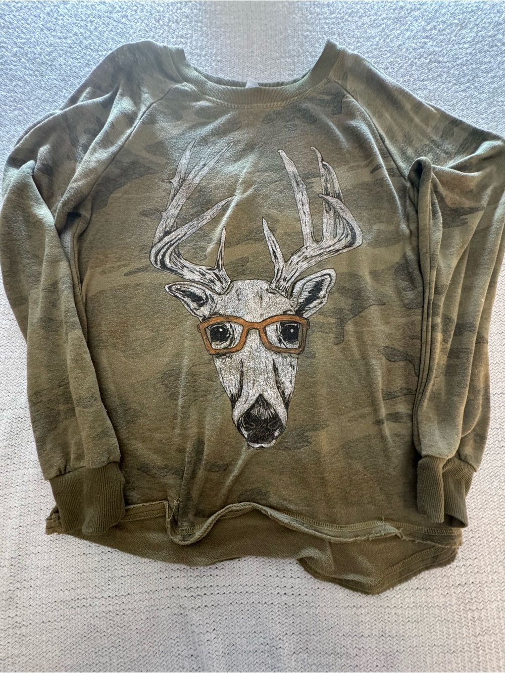 Mr. P’s Tees x Alternative Apparel Camo Deer Graphic Sweatshirt, Women’s L
